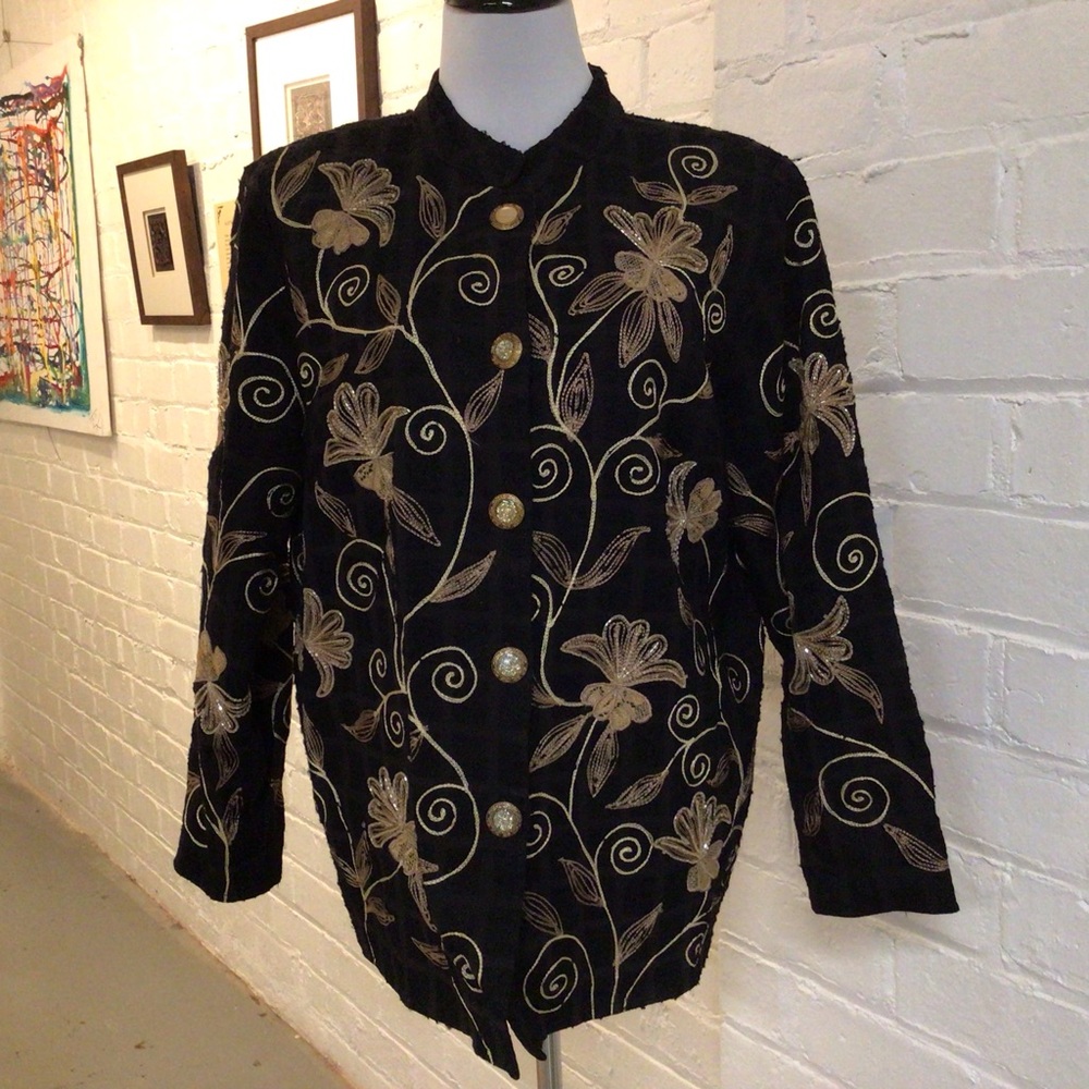 Elegant Black and Gold Floral Women's Jacket